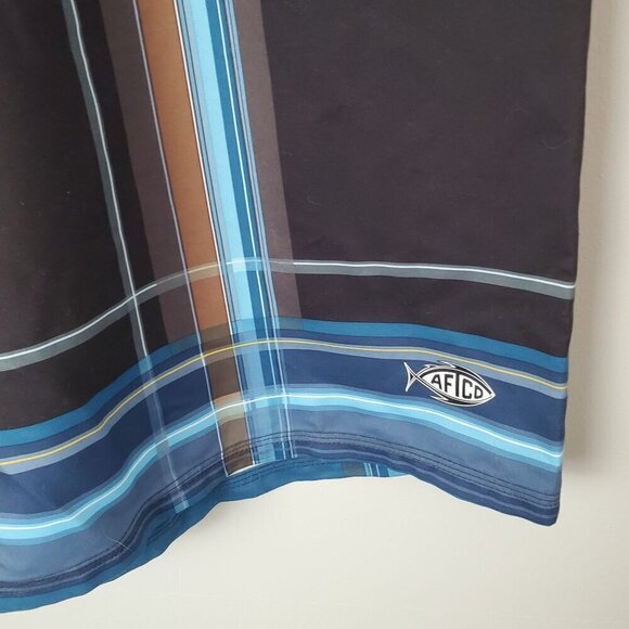 Aftco Bluewater Board Shorts Mens 42 Blue Brown‎ Plaid Beach Zippered Pockets - Picture 10 of 16